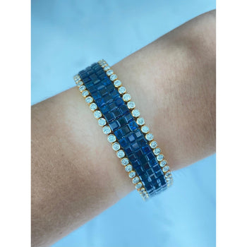 Square Cut Blue Sapphire and Diamond Cluster Tennis Bracelet – Assay Jewelers