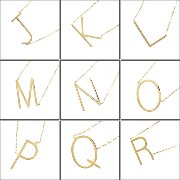 Tilted Initial 14K Gold Pendant Cable Chain Necklace