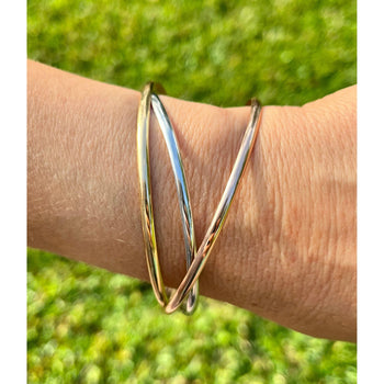 Tri-Color Interlocking Bangle in 18k White, Rose, and Yellow Gold – Assay Jewelers