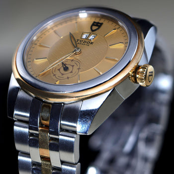 Tudor Glamour Double Date 57003 42mm Two Tone Steel Gold Champagne Dial Watch – Assay Jewelers