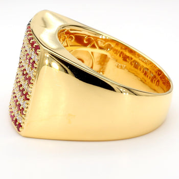 USA Flag Ruby Sapphire Diamond Pave 14K Gold Men Signet Statement Ring – Assay Jewelers