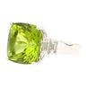 Vintage 14.11 Carat Peridot and Baguette Cut Diamond in 18K White Gold Ring