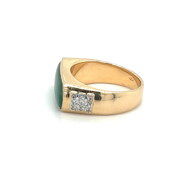 Bague unisexe large à face horizontale, Anciens, en jade jadéite, or jaune 18K et diamants 0,20 CTW