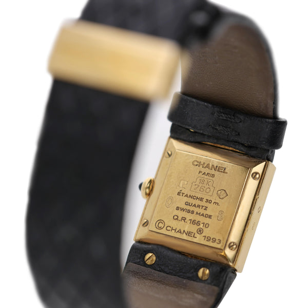 Vintage 1993 Chanel Matelasse H0109 18K Gold Black Dial Quilted Watch
