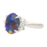 Vintage 2 Carat Oval Black Opal & Diamond 3 Stone Platinum Ring GIA Certified