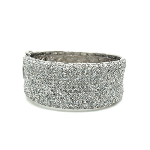 Vintage 20.40 CTW Round Cut Diamond Encrusted 14K White Gold Bangle Bracelet