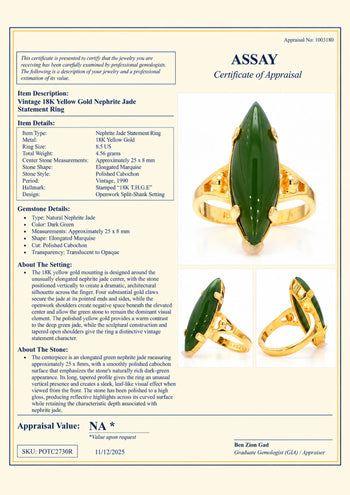 Vintage 25mm Green Nephrite Jade 18K Gold Cocktail Statement Ring – Assay Jewelers