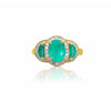 Vintage 3 stone oval cut Colombian Emerald Ring in 18k Yellow Gold