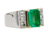 Vintage 3.04 Carat Emerald & Old Cut Diamond 18K Wide Shank Mens Ring