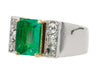 Vintage 3.04 Carat Emerald & Old Cut Diamond 18K Wide Shank Mens Ring