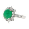 Vintage 3.32 Carat Cabochon Emerald and Diamond Halo Ring in 14K White Gold