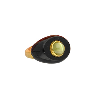 Vintage 3.50 Carat Green Chrysoberyl Cat’s Eye and Black Onyx Unisex Bezel Ring – Assay Jewelers