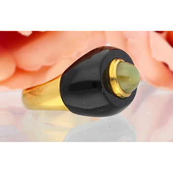 Vintage 3.50 Carat Green Chrysoberyl Cat’s Eye and Black Onyx Unisex Bezel Ring – Assay Jewelers