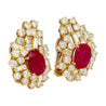 Vintage 4.5 Carat Ruby & Diamond Cluster Clip On Earrings in 18K Yellow Gold