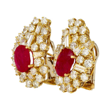Vintage 4.5 Carat Ruby & Diamond Cluster Clip On Earrings in 18K Yellow Gold – Assay Jewelers