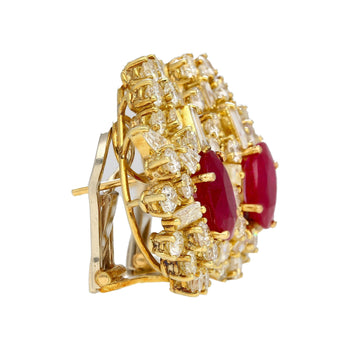 Vintage 4.5 Carat Ruby & Diamond Cluster Clip On Earrings in 18K Yellow Gold – Assay Jewelers