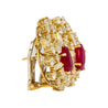 Vintage 4.5 Carat Ruby & Diamond Cluster Clip On Earrings in 18K Yellow Gold