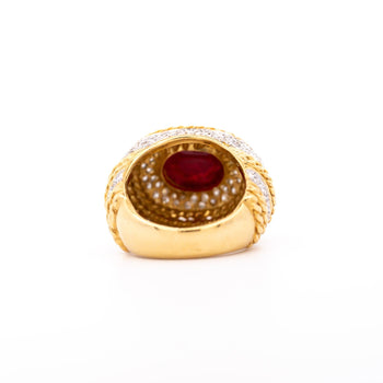Vintage 5 Carat Cabochon Ruby, Diamond and 18K Gold Retro Bezel Rope Style Ring – Assay Jewelers