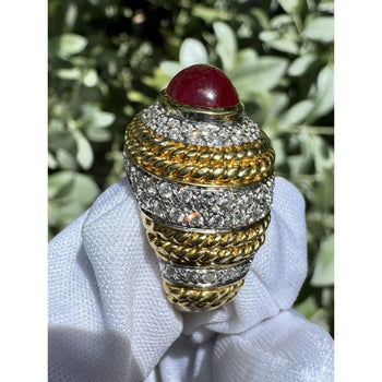 Vintage 5 Carat Cabochon Ruby, Diamond and 18K Gold Retro Bezel Rope Style Ring – Assay Jewelers