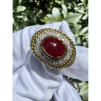 Vintage 5 Carat Cabochon Ruby, Diamond and 18K Gold Retro Bezel Rope Style Ring – Assay Jewelers