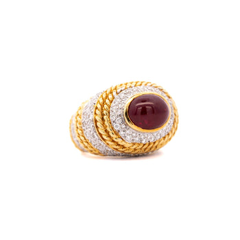 Vintage 5 Carat Cabochon Ruby, Diamond and 18K Gold Retro Bezel Rope Style Ring – Assay Jewelers