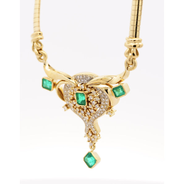 Vintage 5 Carat Emerald & Diamond Necklace in 14K Gold