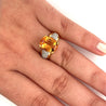 Vintage 6 Carat Oval Cut Orange Topaz and Round Cut Diamond Ring in 18K Solid Gold