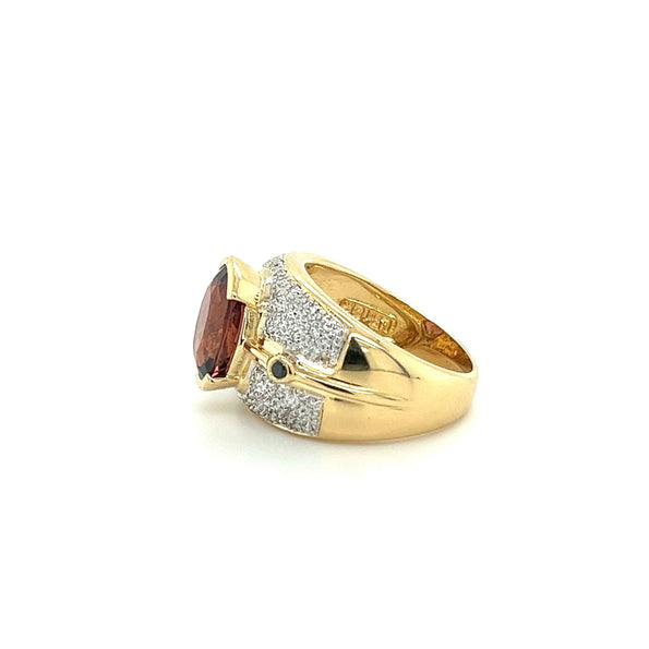 Vintage 6 Carat Pinkish Red Oval Cut Tourmaline Bezel Set Unisex Ring in 18K Yellow Gold