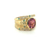 Vintage 6 Carat TW Oval Cut Pinkish-Red Tourmaline with Neon Paraiba Tourmaline and Diamond Ring in 18K Gold