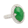 Vintage 7.29 Carat Jadeite Jade "A" Ring with Round Cut Diamond Halo & 18K Milgrain Finish