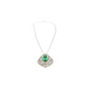 Vintage Art Nouveau Style Carved 18K White Gold Pendant Necklace With Shield Cut Emerald and Diamond Side Stones