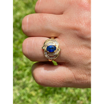 Vintage Blue Sapphire and Baguette Cut Diamond Cocktail 14k Gold Ring – Assay Jewelers