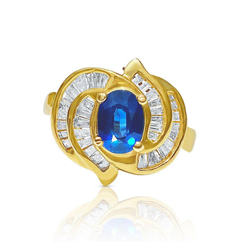 Vintage Blue Sapphire and Baguette Cut Diamond Cocktail 14k Gold Ring – Assay Jewelers