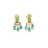 Vintage Briolette Cut Green Tourmaline & Diamond Dangling Stud Earrings in 18K