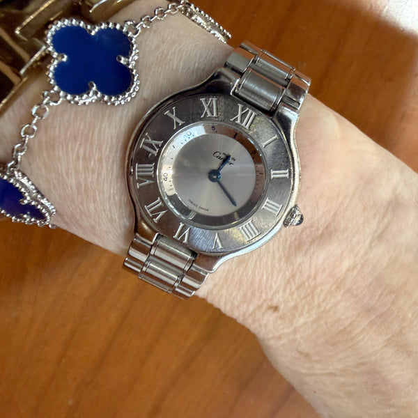 Vintage Cartier Must de Cartier 21 Ref 1340 28mm Steel Roman Bezel Quartz Watch