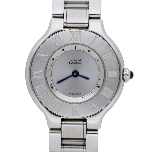 Vintage Cartier Must de Cartier 21 Ref 1340 28mm Steel Roman Bezel Quartz Watch