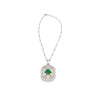 Vintage Carved Platinum 3.16 Carat Vivid Green Minor Oil Emerald Pendant with 4 CTTW in Diamonds