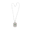Vintage Carved Platinum 3.16 Carat Vivid Green Minor Oil Emerald Pendant with 4 CTTW in Diamonds