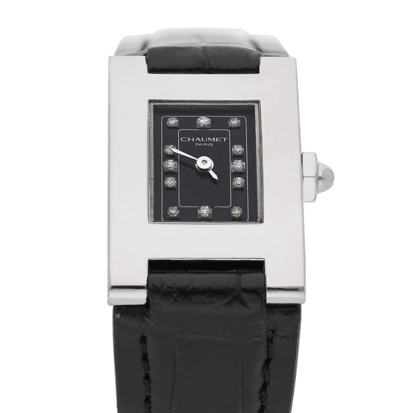 Vintage Chaumet Still de Chaumet Diamond Dial Steel Quartz Black Strap Watch