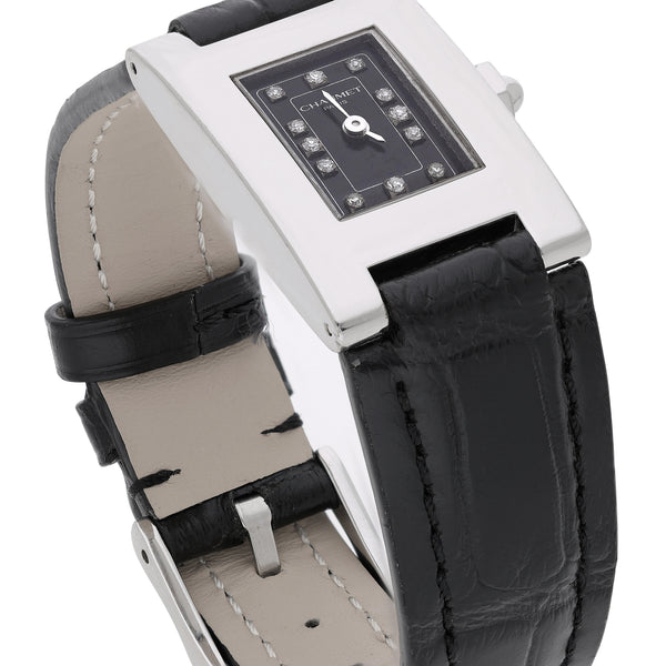 Vintage Chaumet Still de Chaumet Diamond Dial Steel Quartz Black Strap Watch