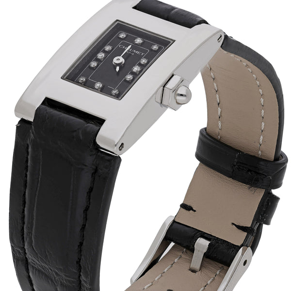 Vintage Chaumet Still de Chaumet Diamond Dial Steel Quartz Black Strap Watch