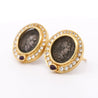 Vintage Diamond & Ruby 18K Gold Roman Coin Replica Clip-On Earrings