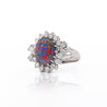 Vintage GIA Certified Black Opal Mixed Cut Diamond Halo 14K Cocktail Ring