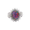 Vintage GIA Certified Black Opal Mixed Cut Diamond Halo 14K Cocktail Ring