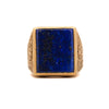 Vintage Lapis Lazuli 18K Gold Floral Engraved Square Mens Signet Ring
