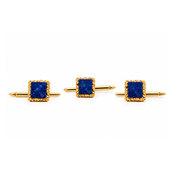 Vintage Lapis Lazuli Textured 18K Gold Cufflinks & Shirt Stud Set – Assay Jewelers