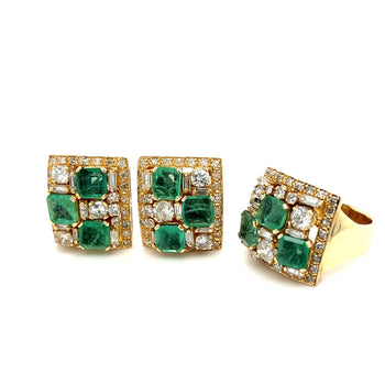 Vintage Natural Emerald & Diamond Earring and Ring Jewelry Set in 18K Gold – Assay Jewelers