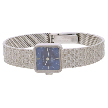 Vintage Omega Geneve Ladies 18K White Gold Blue Dial Square Mesh Bracelet Watch – Assay Jewelers