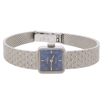 Vintage Omega Geneve Ladies 18K White Gold Blue Dial Square Mesh Bracelet Watch – Assay Jewelers