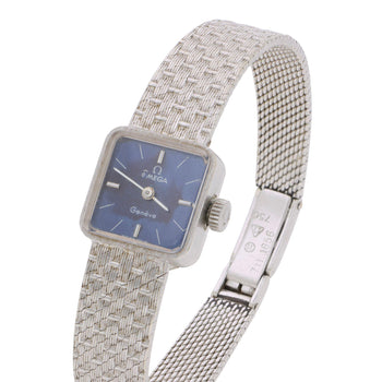 Vintage Omega Geneve Ladies 18K White Gold Blue Dial Square Mesh Bracelet Watch – Assay Jewelers